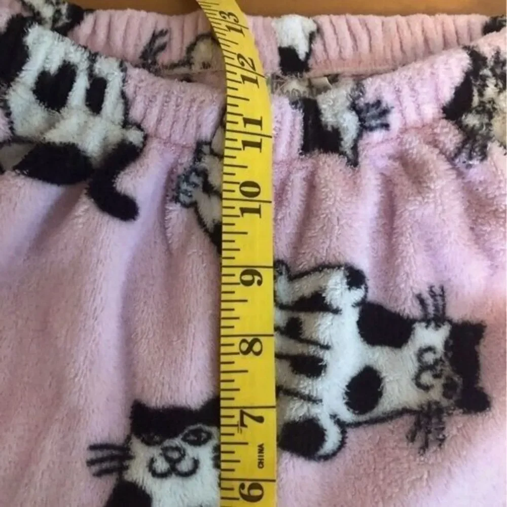 Character Youth Girls Medium‎ Fluffy Fleece Pink Black White Cats Pajama Bottoms